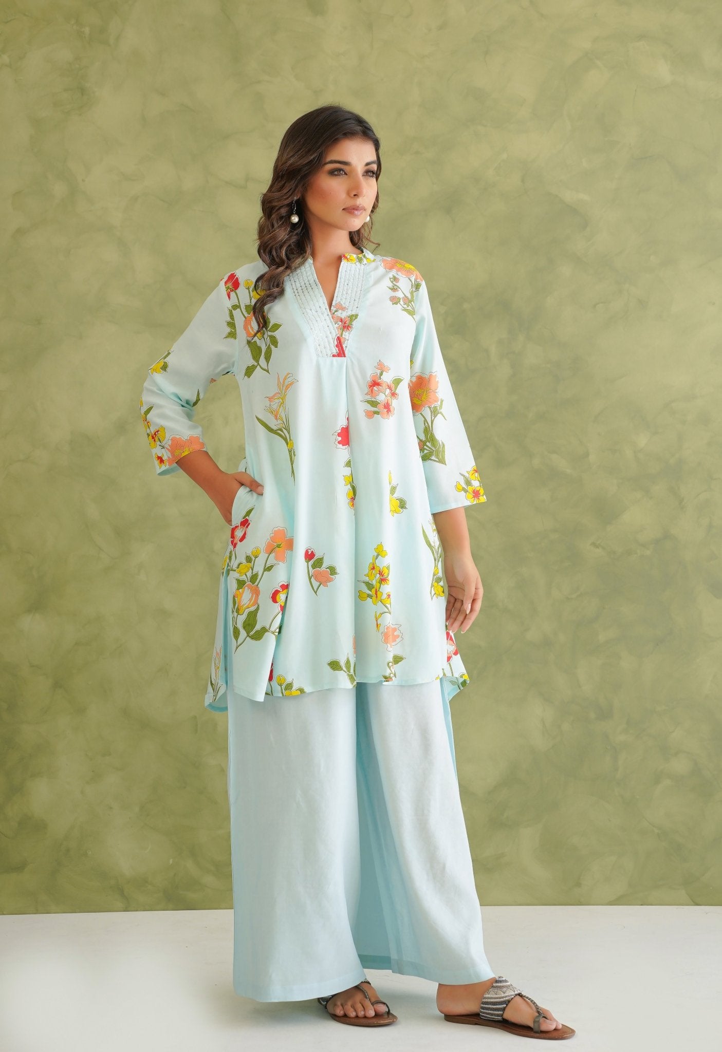 Blue Floral Printed Co - Ord Set - Tara - C - Tara