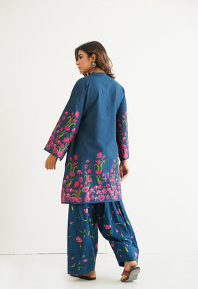 BLUE FLORAL PRINTED CO - ORD SET WITH FARSI SALWAR PANTS - Tara - C - Tara