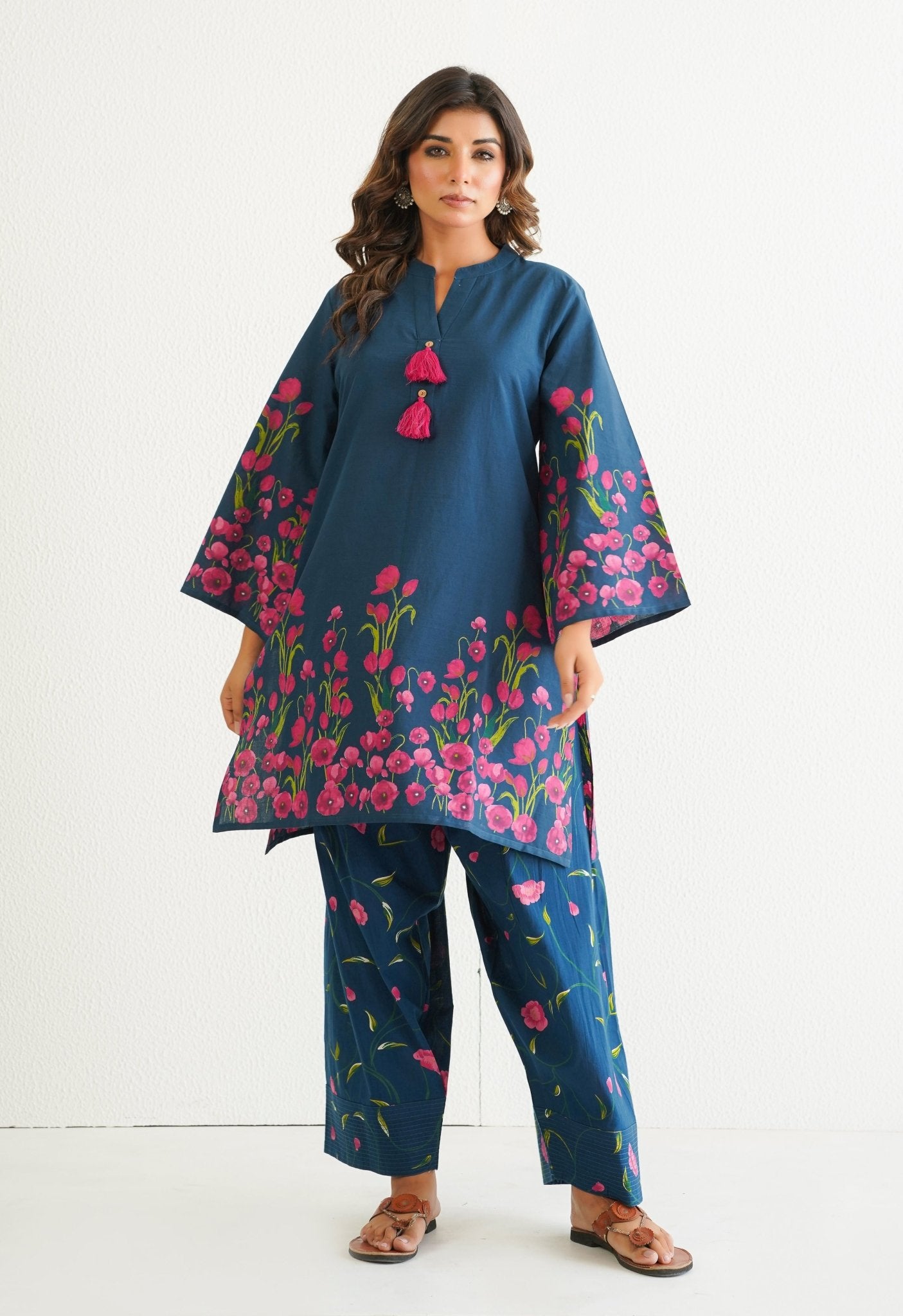 BLUE FLORAL PRINTED CO - ORD SET WITH FARSI SALWAR PANTS - Tara - C - Tara
