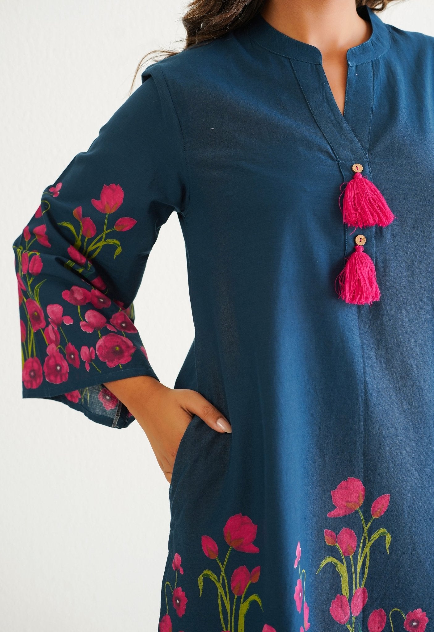 BLUE FLORAL PRINTED CO - ORD SET WITH FARSI SALWAR PANTS - Tara - C - Tara