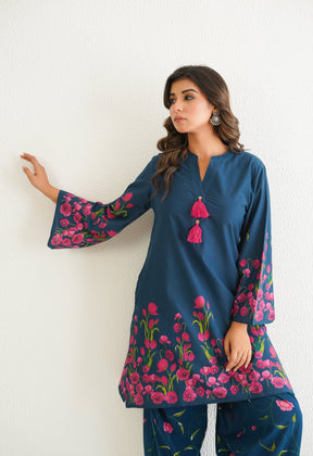 BLUE FLORAL PRINTED CO - ORD SET WITH FARSI SALWAR PANTS - Tara - C - Tara
