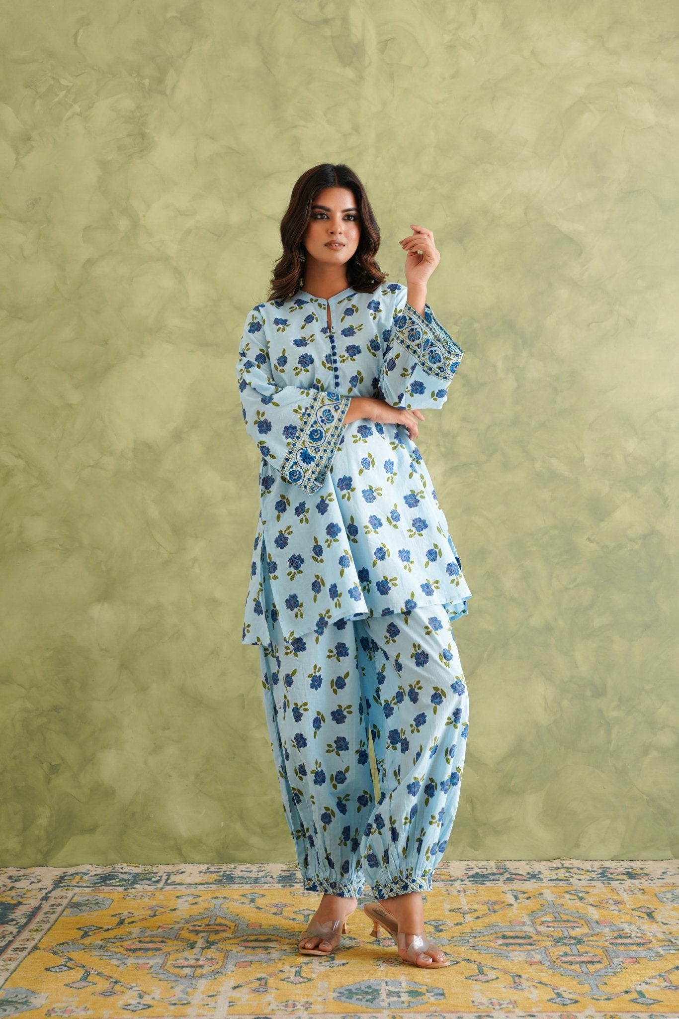 Blue floral Printed Coord Set - Tara - C - Tara