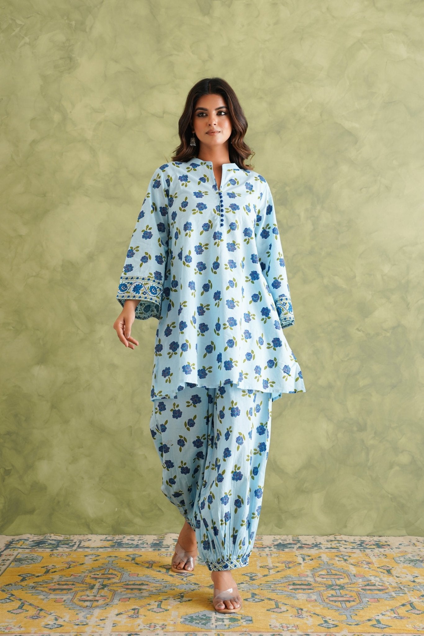Blue floral Printed Coord Set - Tara - C - Tara