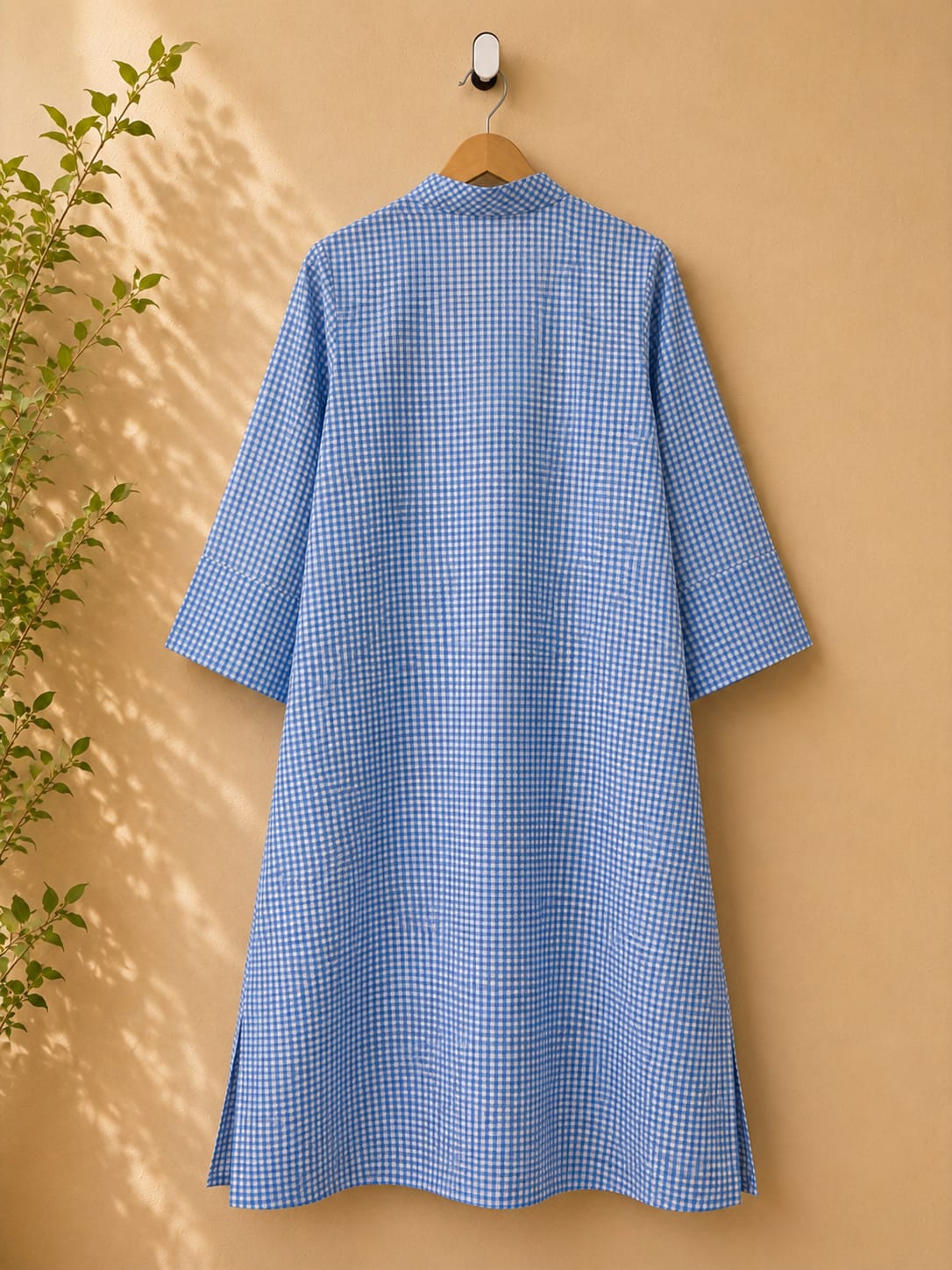 Blue Gingham Check Cotton Kurta - Tara-C-Tara