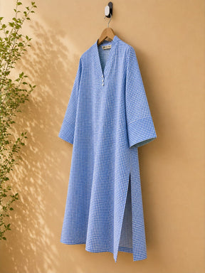 Blue Gingham Check Cotton Kurta - Tara-C-Tara