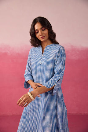 Blue Gingham Checks Printed Cotton Co-ord Set - Tara-C-Tara