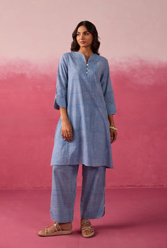 Blue Gingham Checks Printed Cotton Co-ord Set