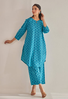 Blue Hand Block Buti Printed Coord Set - Tara - C - Tara