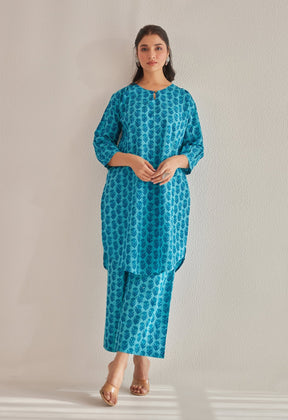 Blue Hand Block Buti Printed Coord Set - Tara - C - Tara