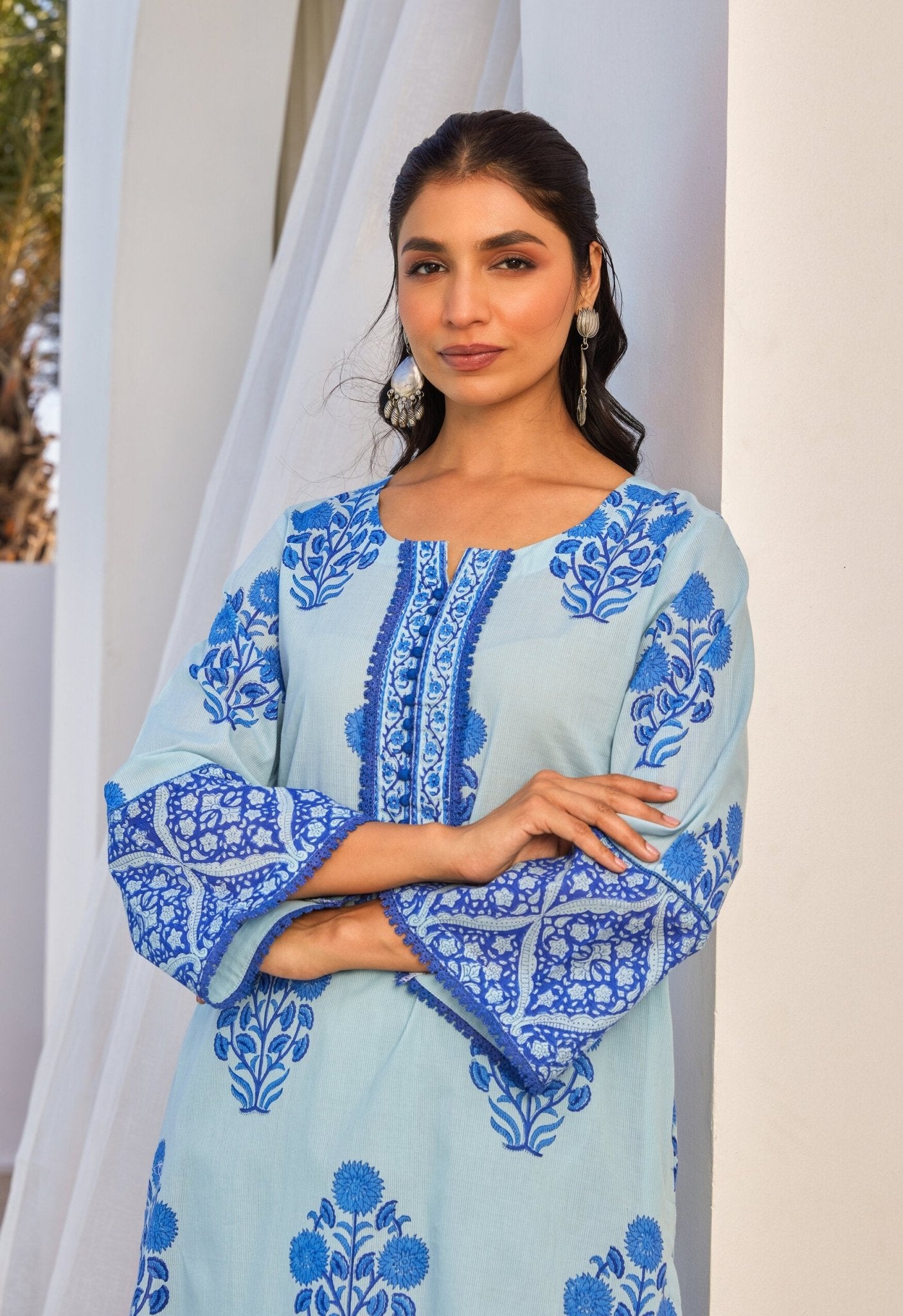 Blue Hand Block Printed Coord Set - Tara - C - Tara