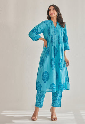 Blue Hand Block Printed Coord Set - Tara - C - Tara