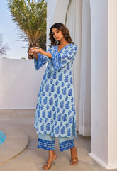 Blue Hand Block Printed Coord Set - Tara - C - Tara