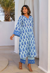 Blue Hand Block Printed Coord Set - Tara - C - Tara