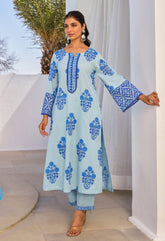 Blue Hand Block Printed Coord Set - Tara - C - Tara
