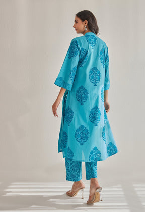 Blue Hand Block Printed Coord Set - Tara - C - Tara