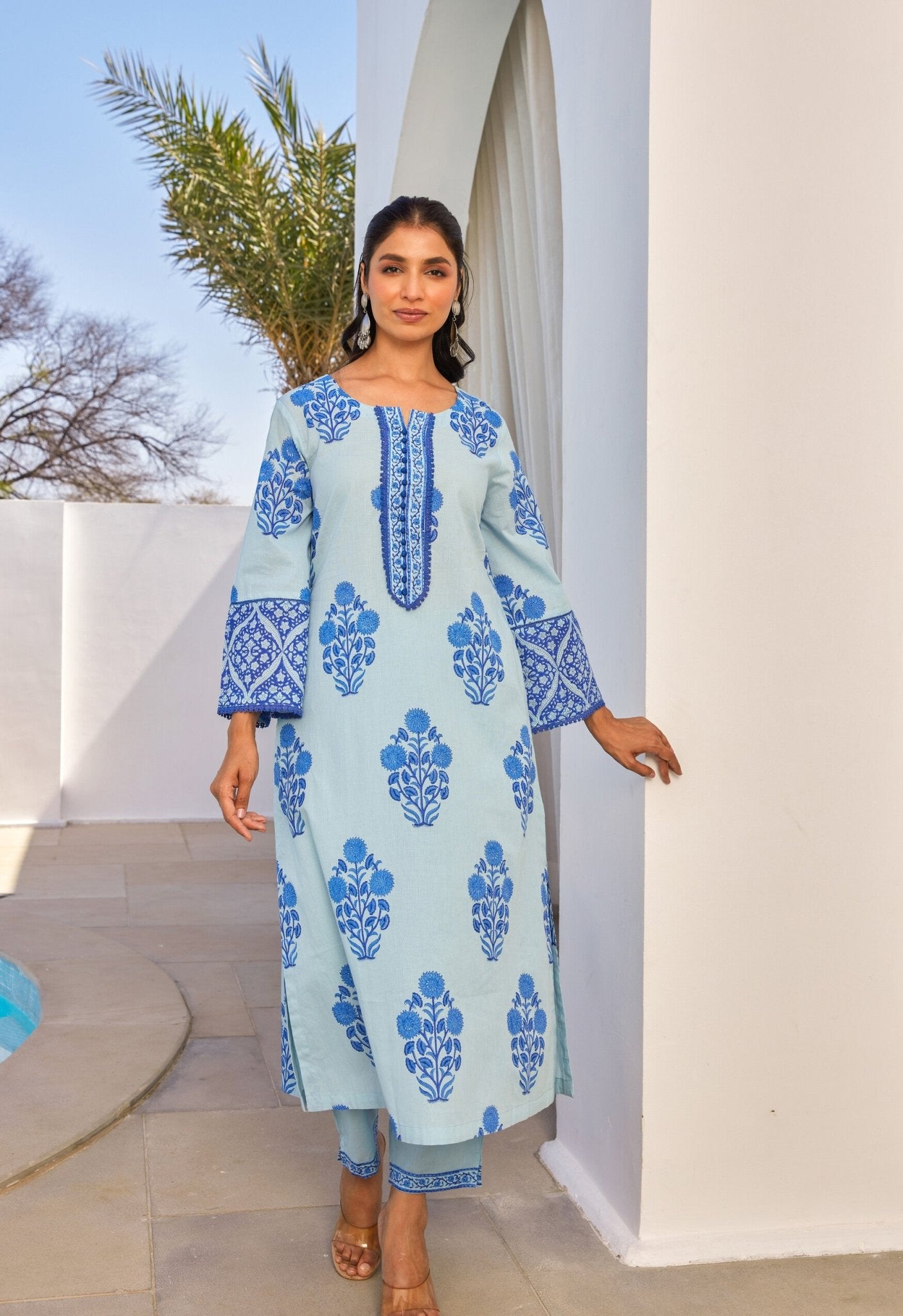 Blue Hand Block Printed Coord Set - Tara - C - Tara