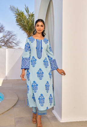 Blue Hand Block Printed Coord Set - Tara - C - Tara