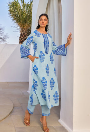 Blue Hand Block Printed Coord Set - Tara - C - Tara