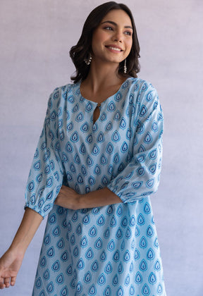 BLUE HAND BLOCK PRINTED PAN BUTI COORD SET - Tara - C - Tara