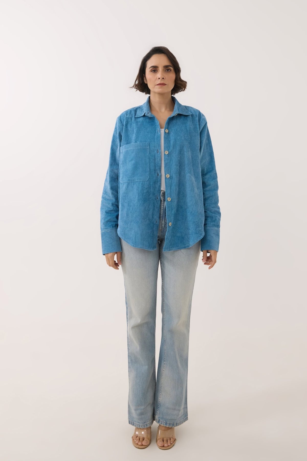 Blue Oversized Corduroy Shirt - Tara - C - Tara