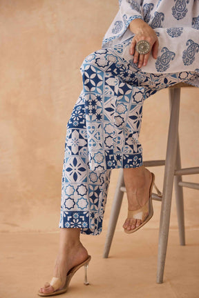 Blue Paisley & Tile Printed Cotton Co - ord Set - Tara - C - Tara