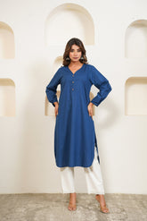 Blue Premium Cotton Long Kurta - Tara - C - Tara