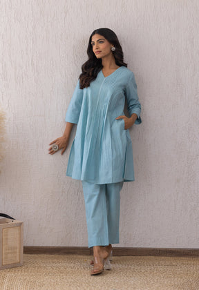 BLUE SOLID PINTUCKS COORD SET - Tara - C - Tara