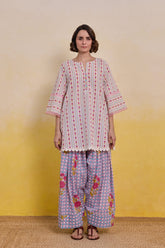 Blush Pink Botanical Stripe Scalloped Co - ord Set - Tara - C - Tara