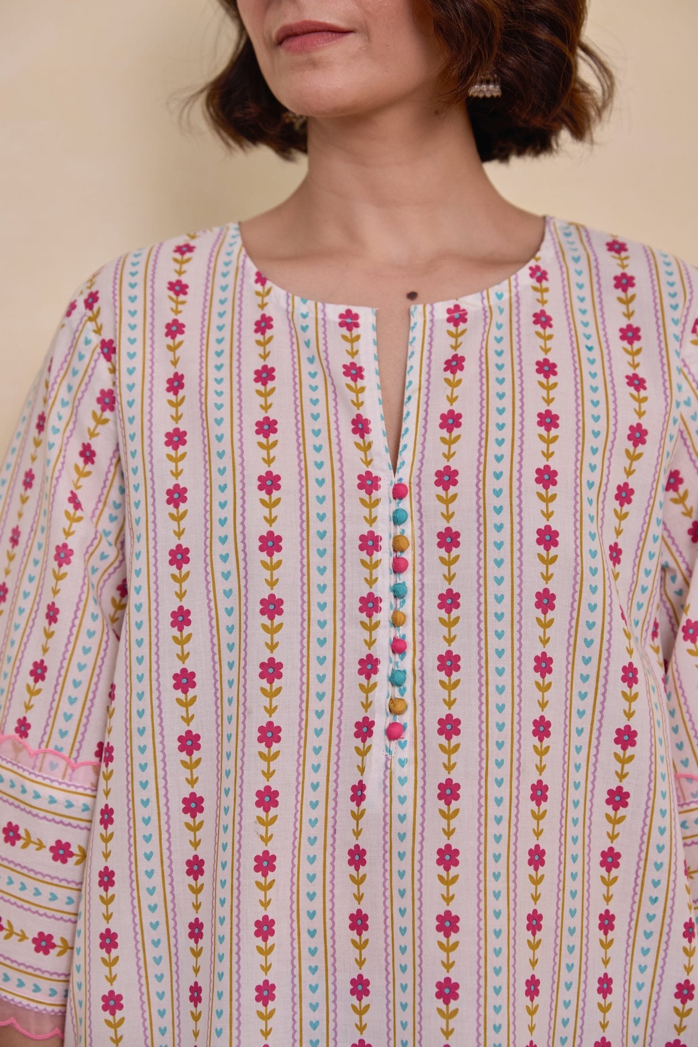 Blush Pink Botanical Stripe Scalloped Co - ord Set - Tara - C - Tara