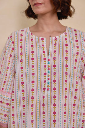 Blush Pink Botanical Stripe Scalloped Co - ord Set - Tara - C - Tara