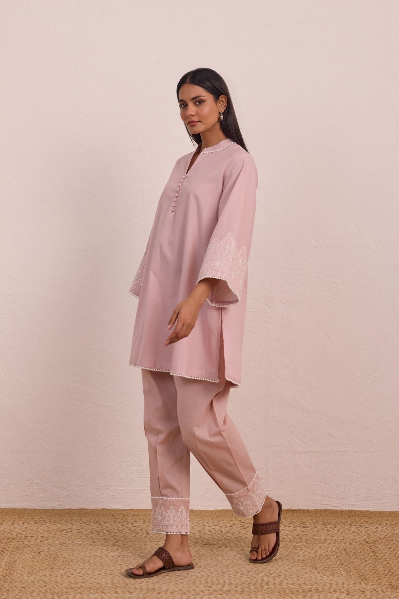 Blush Pink Embroidered Co - ord Set - Tara - C - Tara