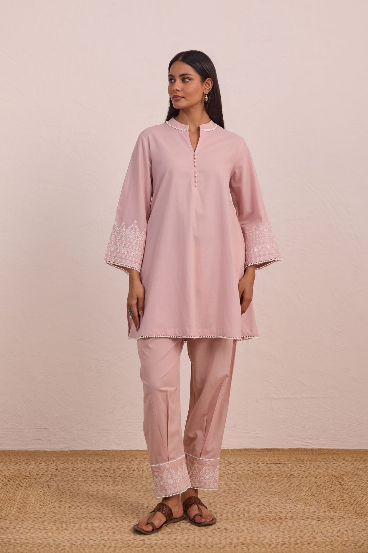 Blush Pink Embroidered Co - ord Set - Tara - C - Tara