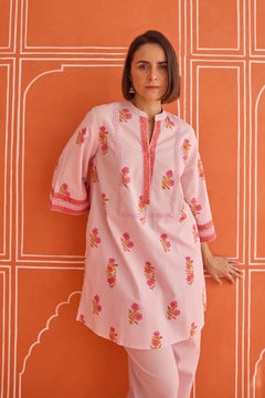 Blush Pink Floral Hand Block Print Co-ord Set