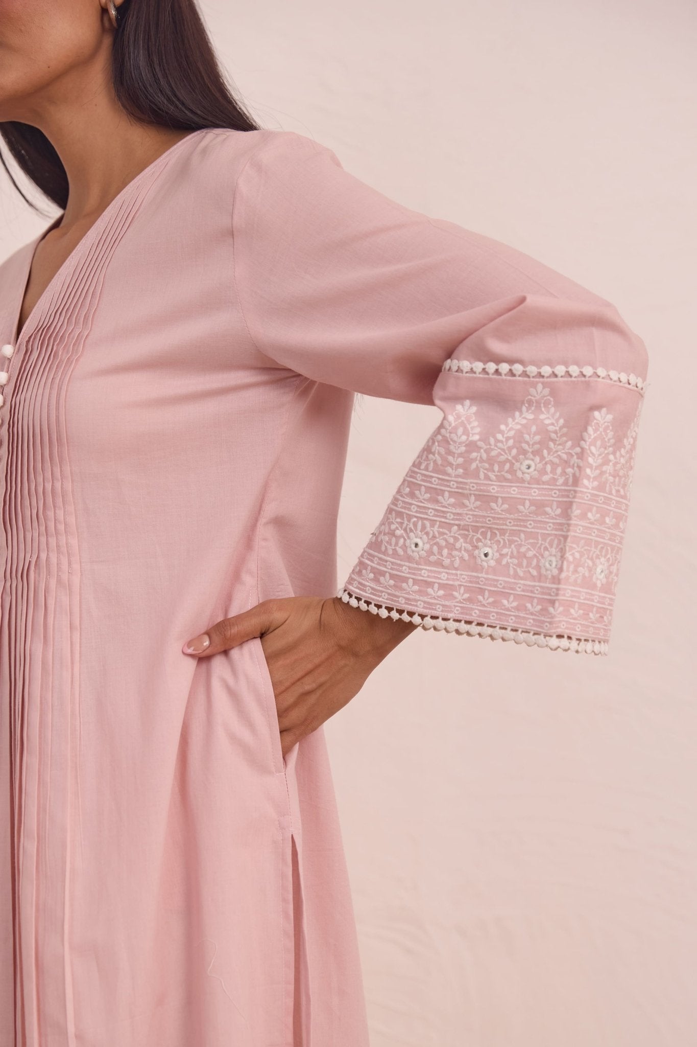 Blush Pink Pintuck Embellished Co - ord Set - Tara - C - Tara