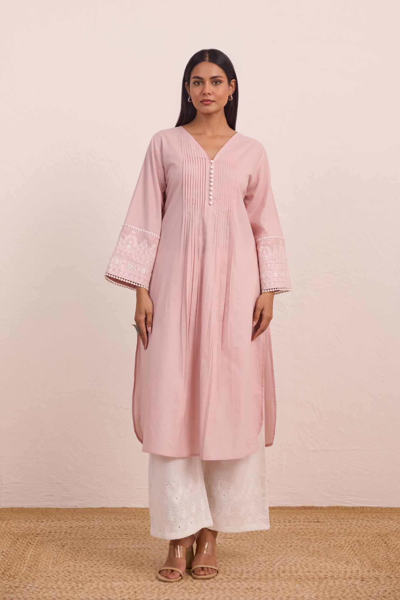 Blush Pink Pintuck Embellished Co - ord Set - Tara - C - Tara