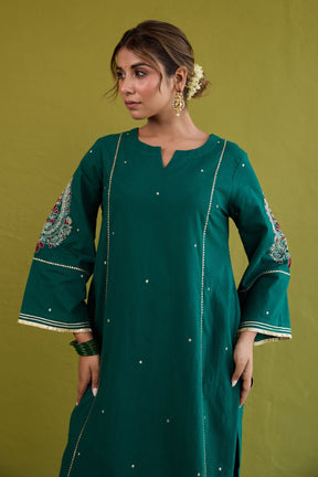 Bottle Green Sequin-Embellished Co-ord Set - Tara-C-Tara