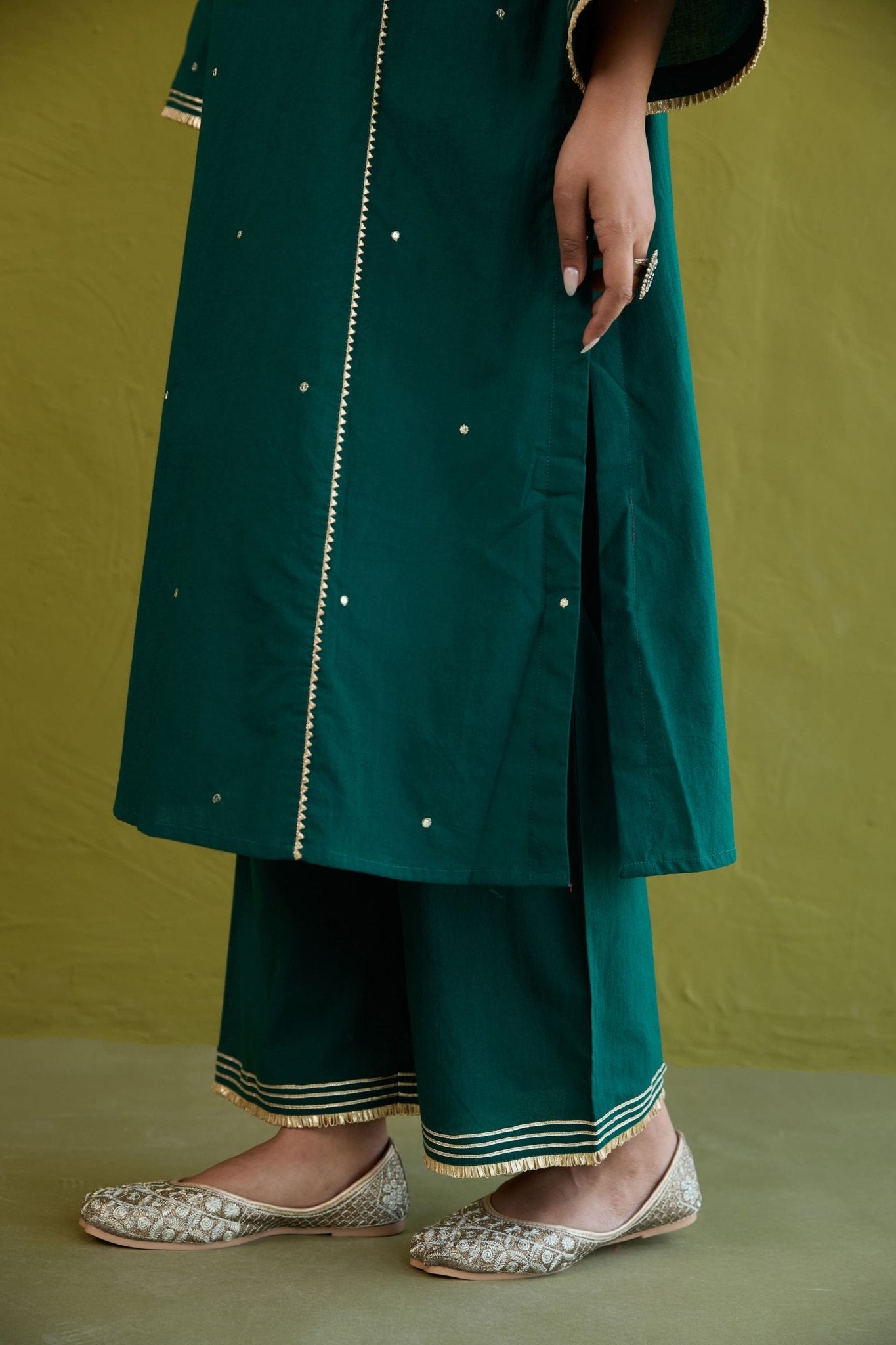 Bottle Green Sequin-Embellished Co-ord Set - Tara-C-Tara