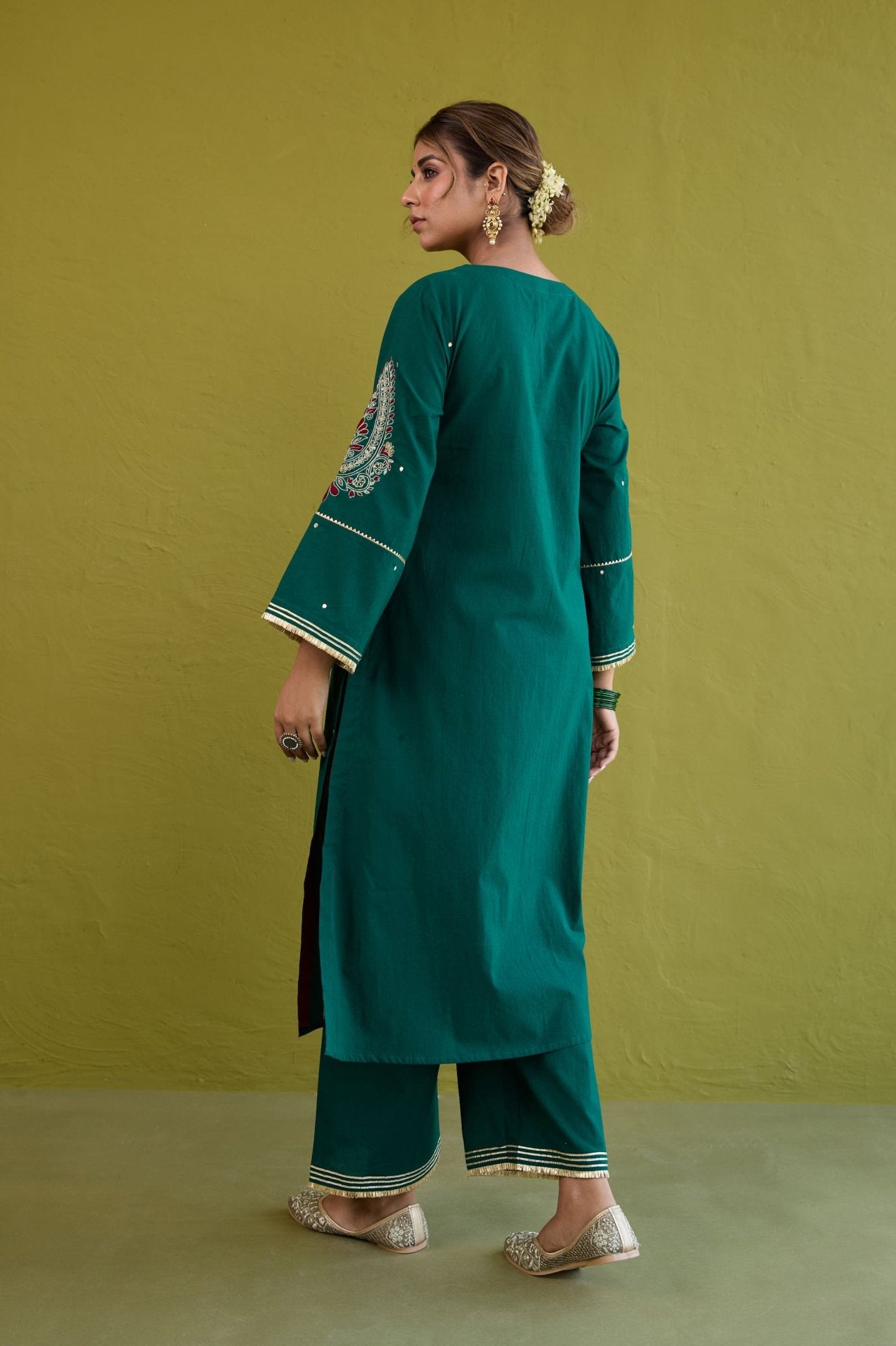 Bottle Green Sequin-Embellished Co-ord Set - Tara-C-Tara