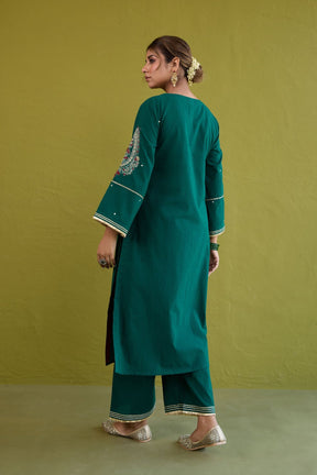 Bottle Green Sequin-Embellished Co-ord Set - Tara-C-Tara