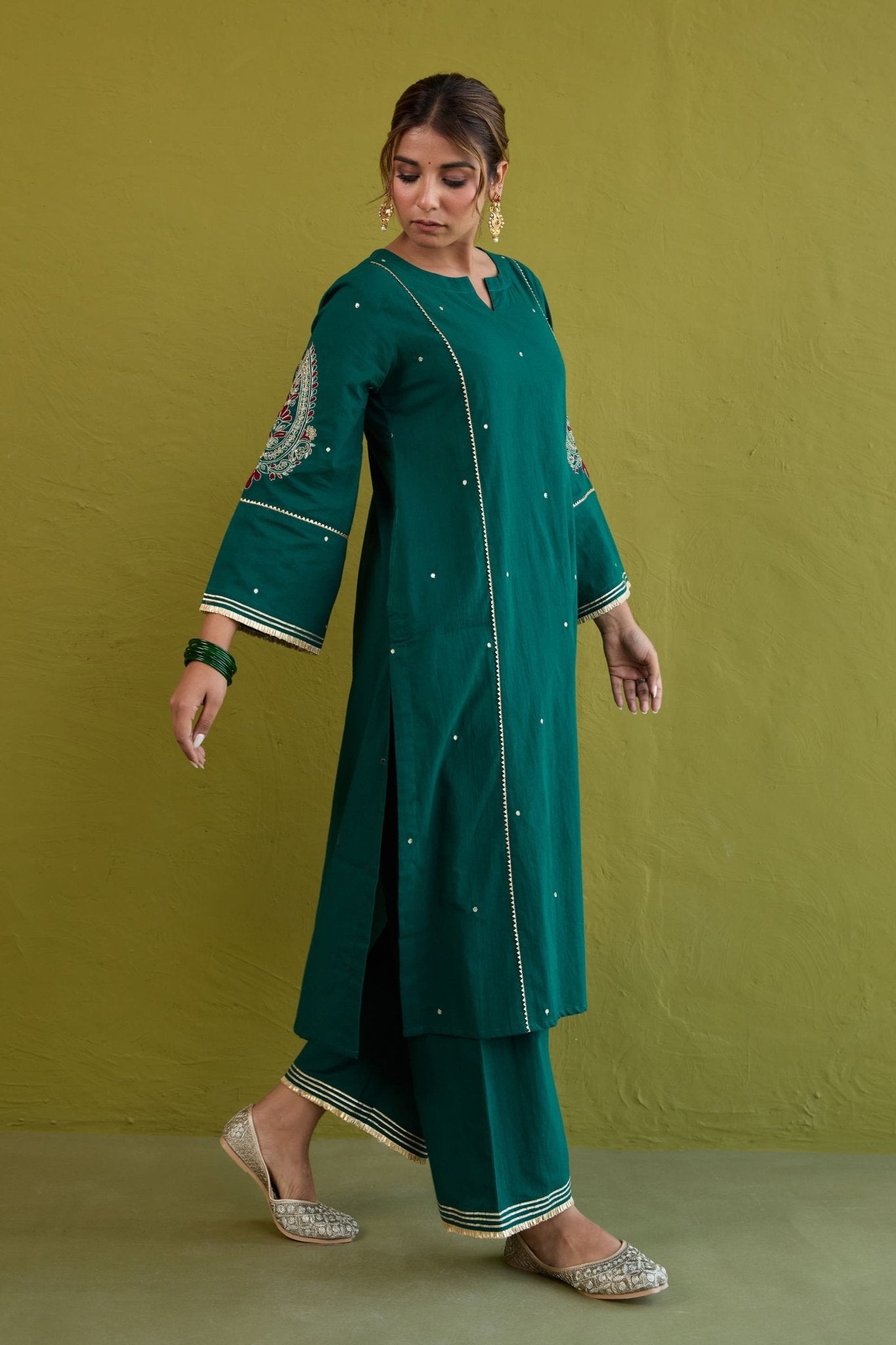 Bottle Green Sequin-Embellished Co-ord Set - Tara-C-Tara