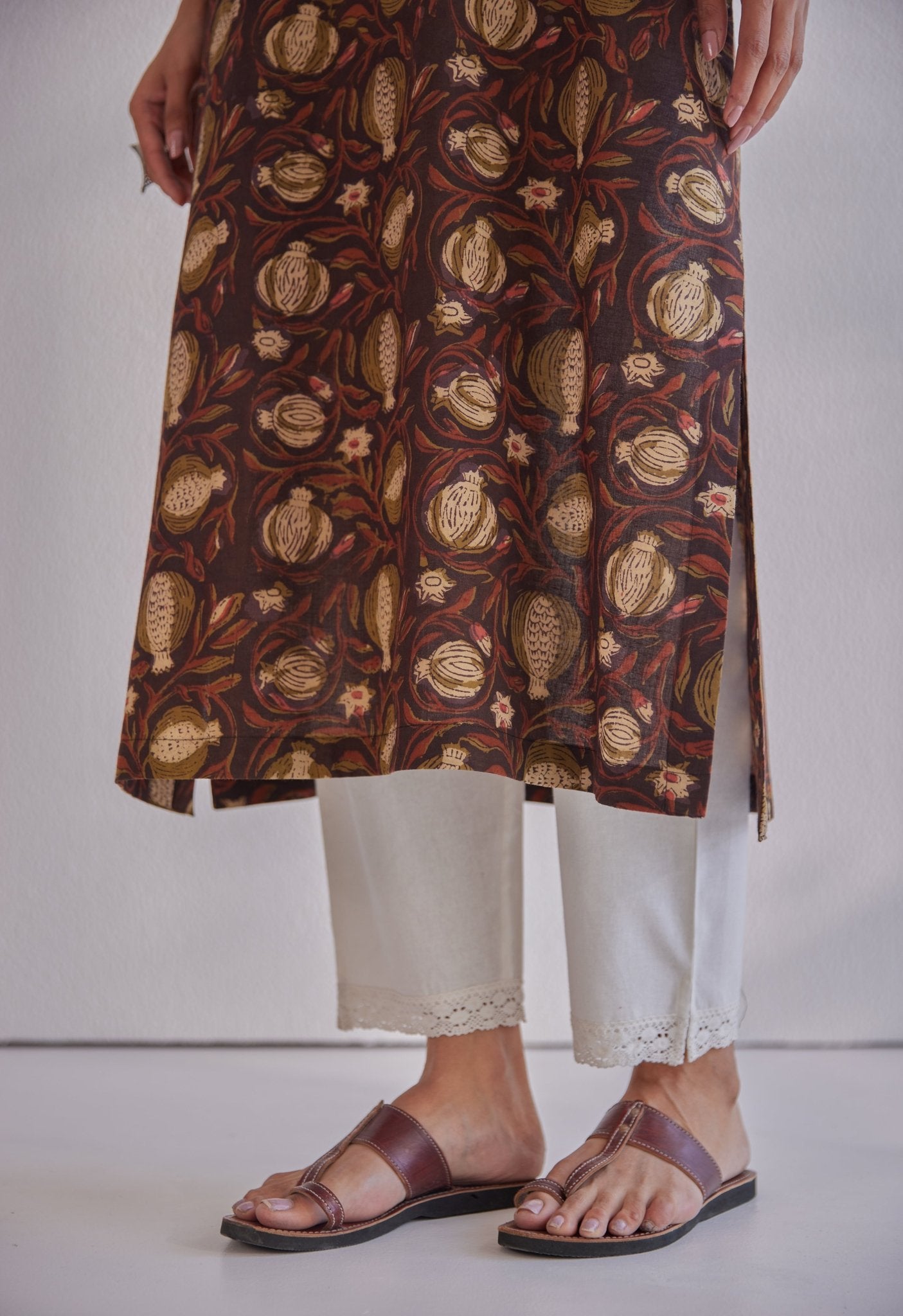 Brown Jahota Hand Block Printed Cotton Kurta - Tara - C - Tara