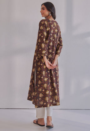 Brown Jahota Hand Block Printed Cotton Kurta - Tara - C - Tara