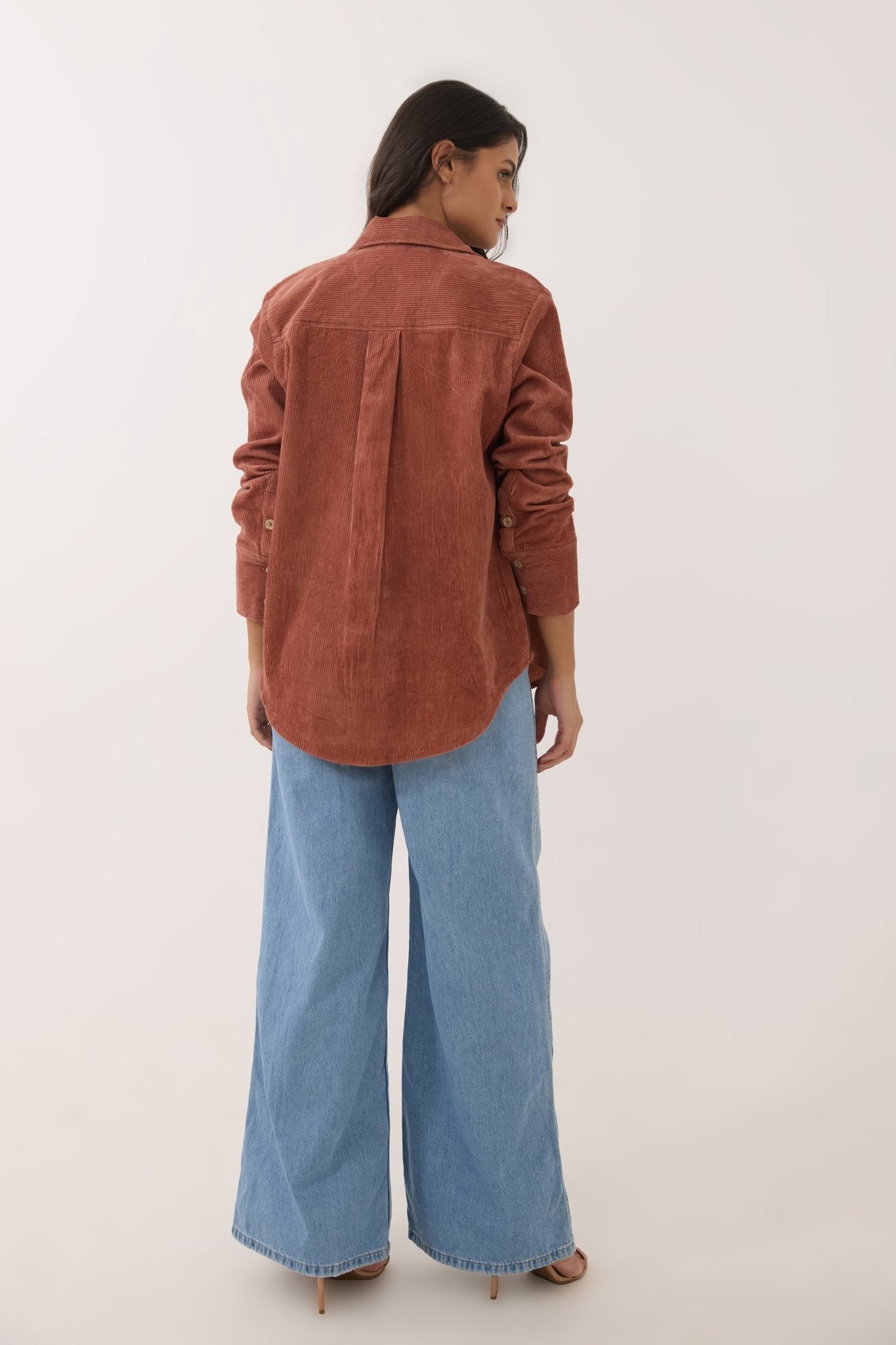 Brown Oversized Corduroy Shirt - Tara - C - Tara