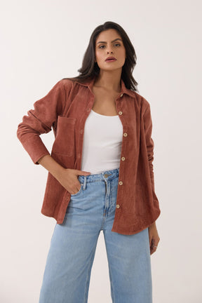 Brown Oversized Corduroy Shirt - Tara - C - Tara