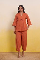 Burnt Orange Embroidered Tunic Co - ord Set - Tara - C - Tara