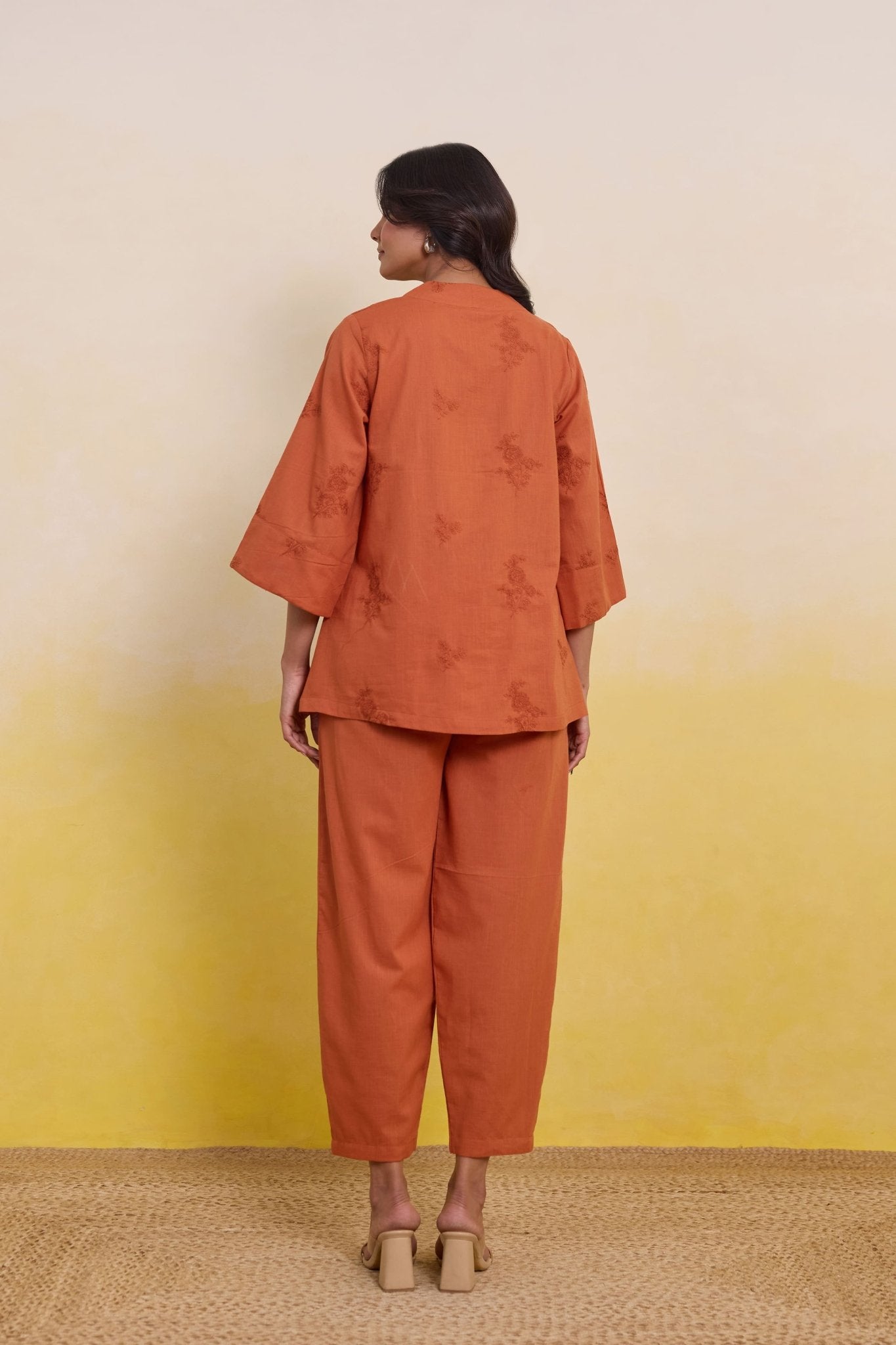 Burnt Orange Embroidered Tunic Co - ord Set - Tara - C - Tara