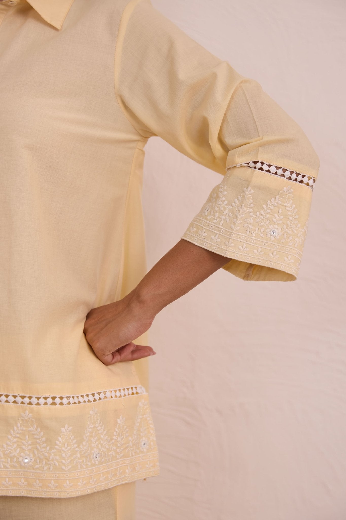 Butter Yellow Embroidered Co - ord Set - Tara - C - Tara