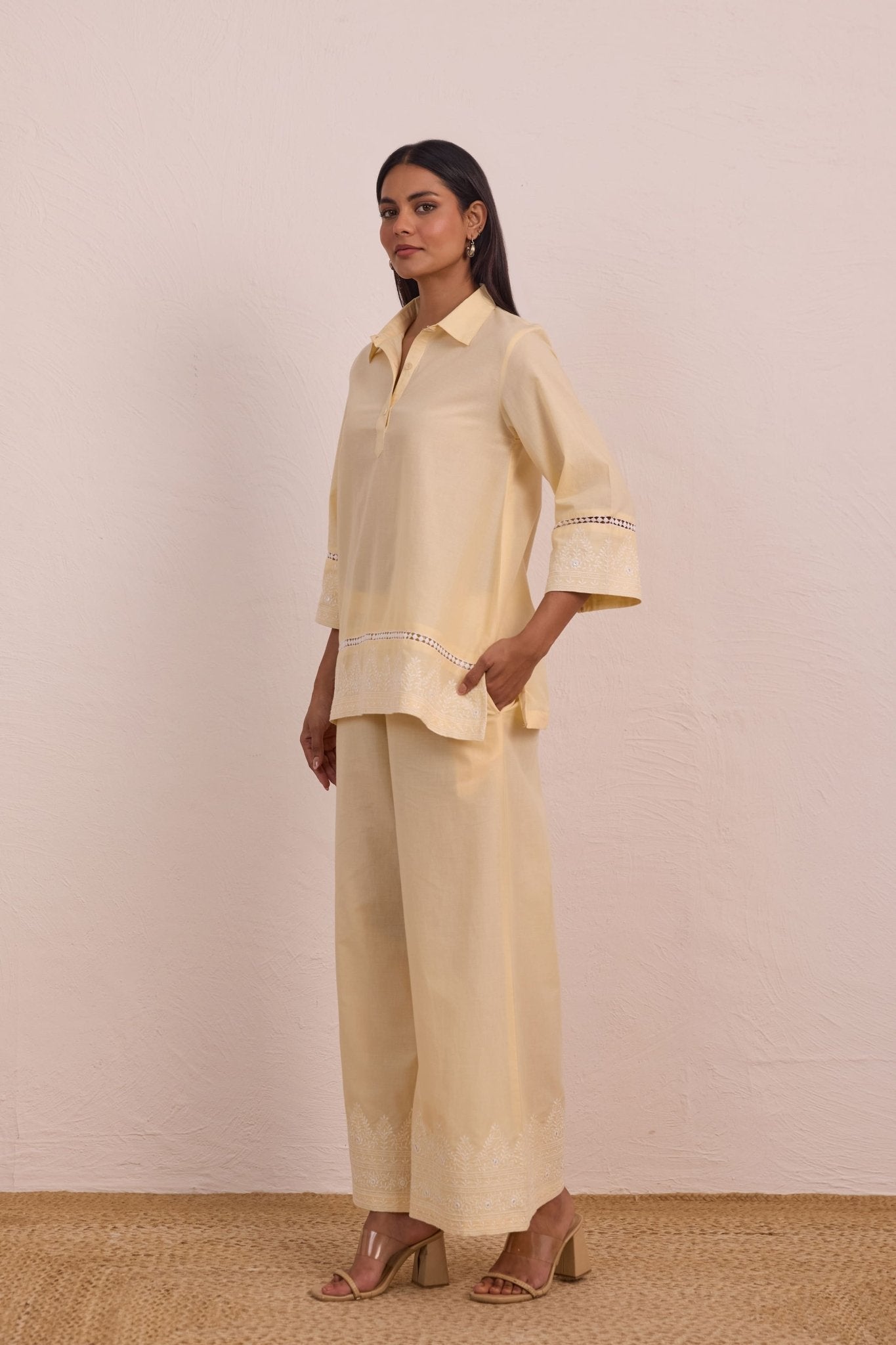 Butter Yellow Embroidered Co - ord Set - Tara - C - Tara