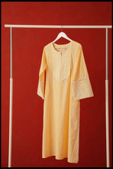 Butter Yellow Embroidered Long Cotton Kurta - Tara - C - Tara
