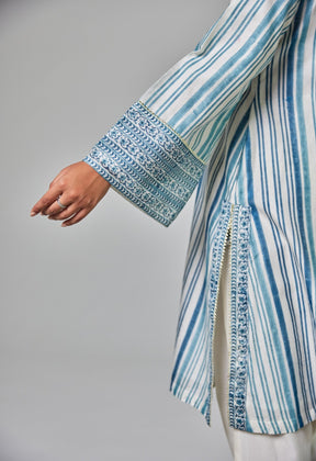 Classic Charm: Off - White Chanderi Set with Blue Hues - Tara - C - Tara